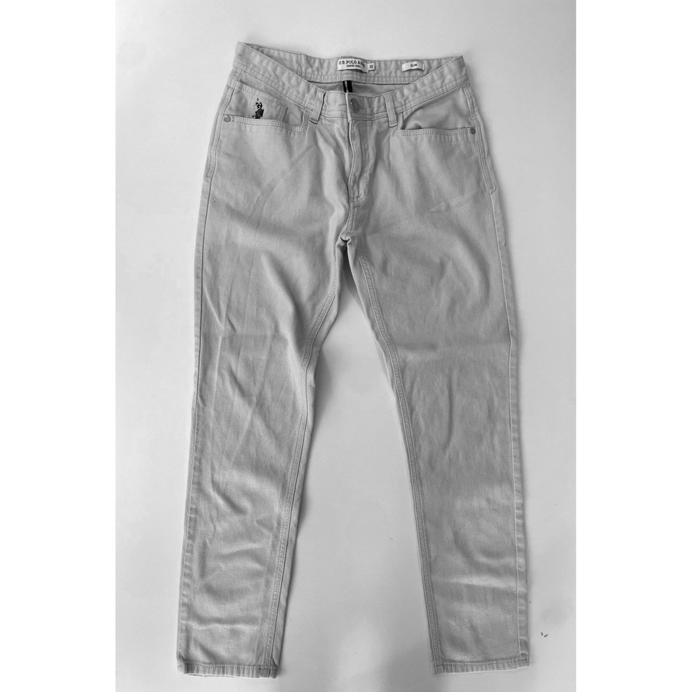 US Polo Assn Mens Slim Fit Denim Jeans Light Grey Size 32 Embroidered Logo Pants